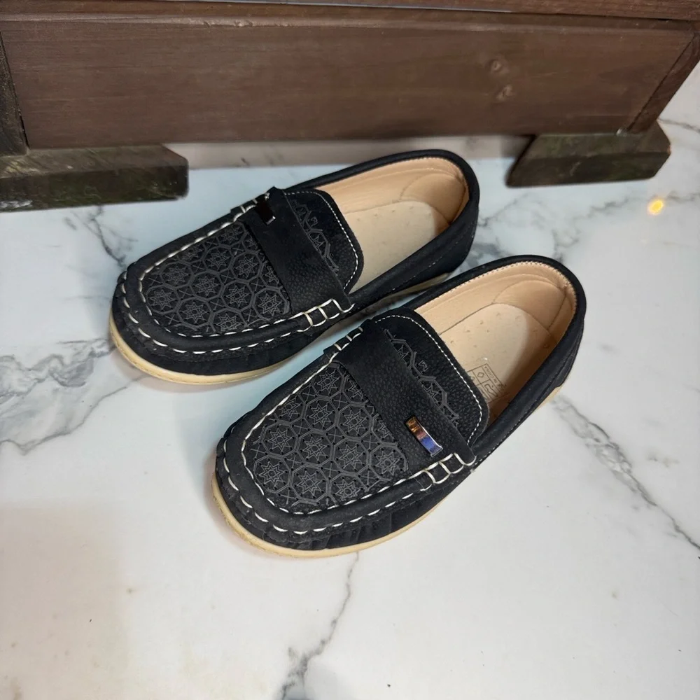 4/$15 Black Loafers with Embroidered Design